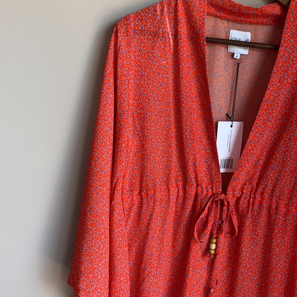 NWT Plush Chiffon Floral Bell Sleeve Kimono Dress Cover Up - Picture 5 of 9